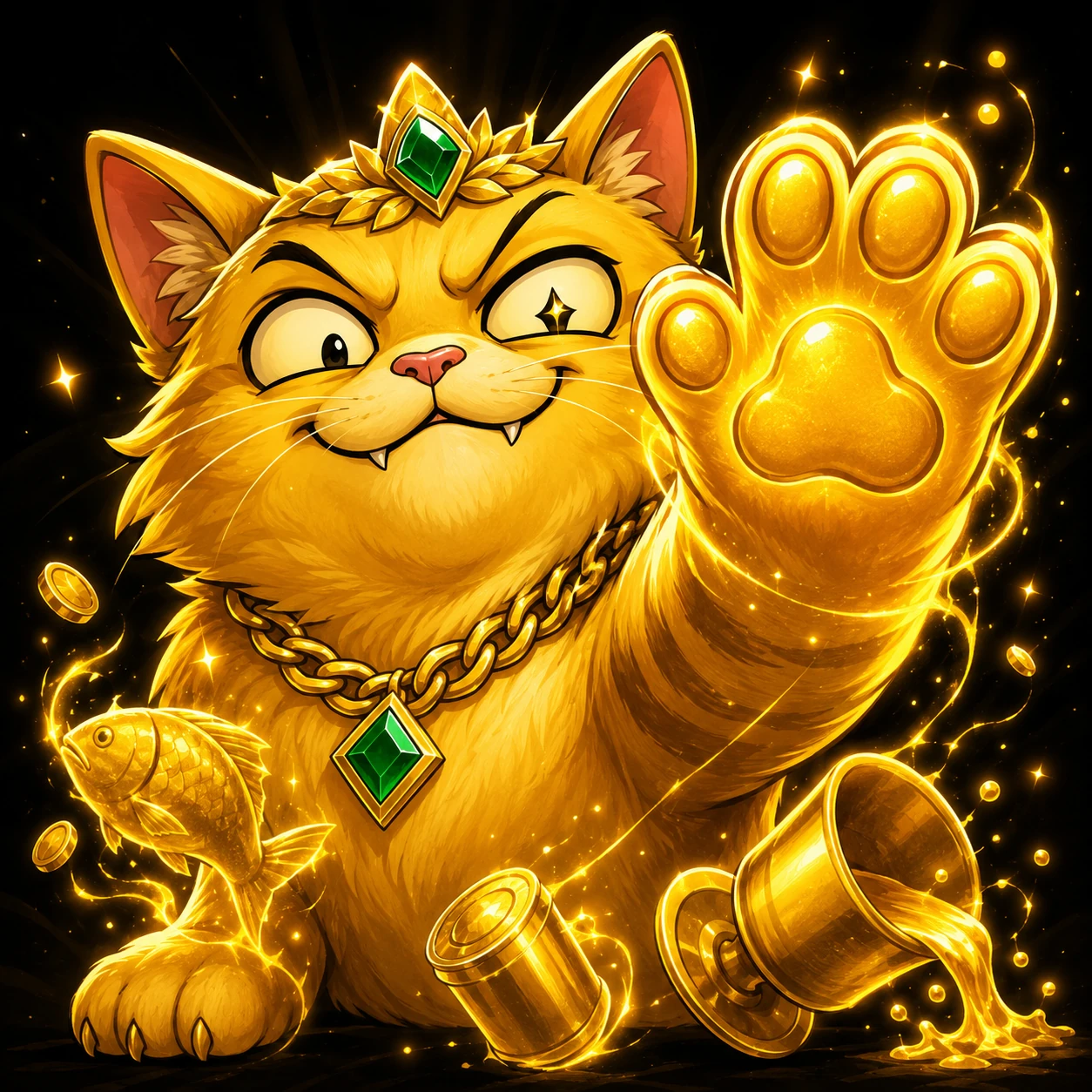 Midas Paw surrounded by golden objects