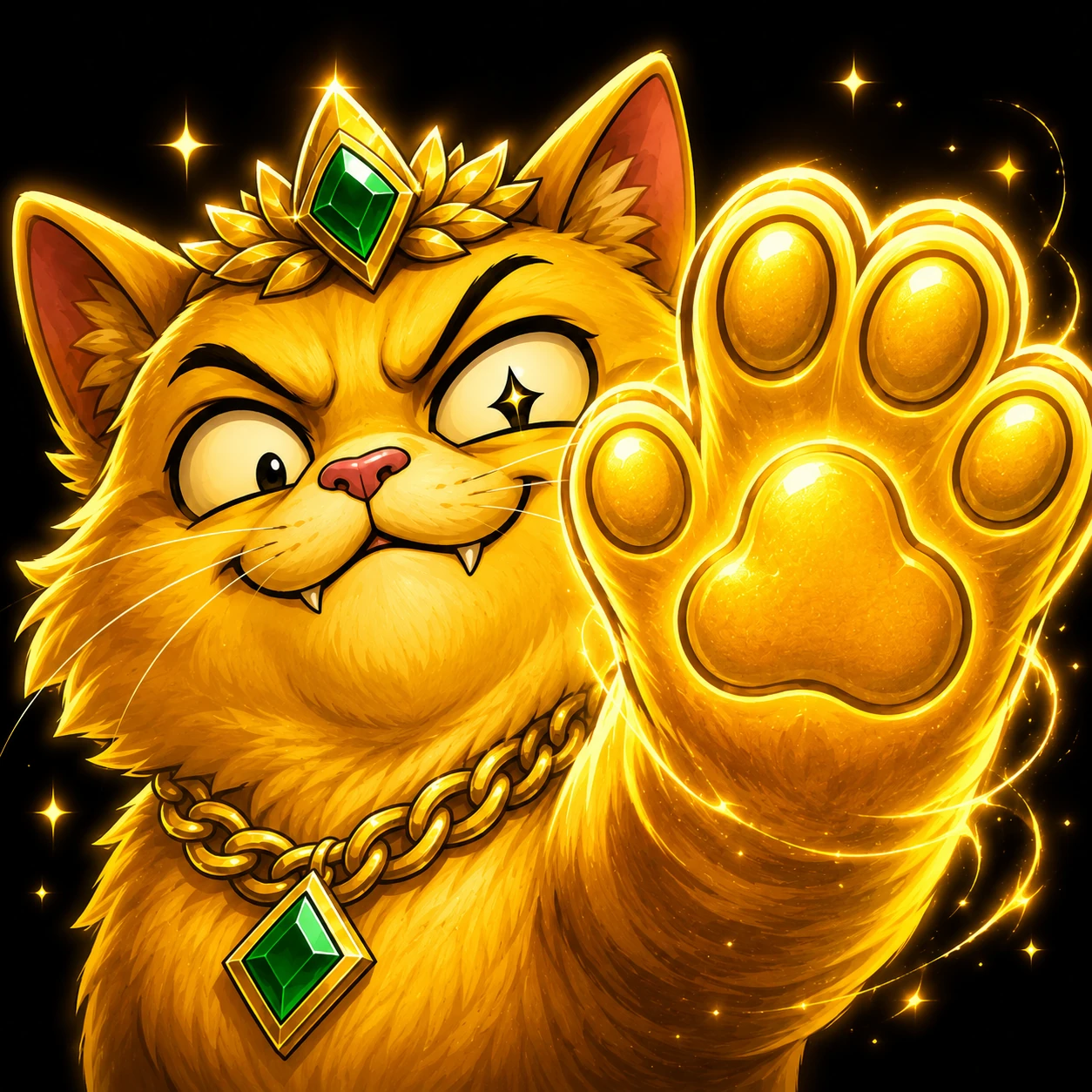 Close-up of Midas Paw and the glowing golden paw